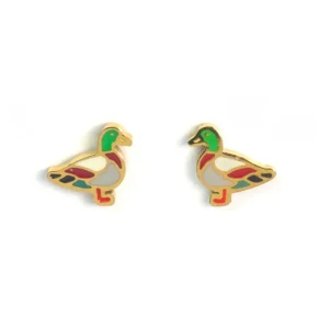 Pair of small mallard duck stud earrings.