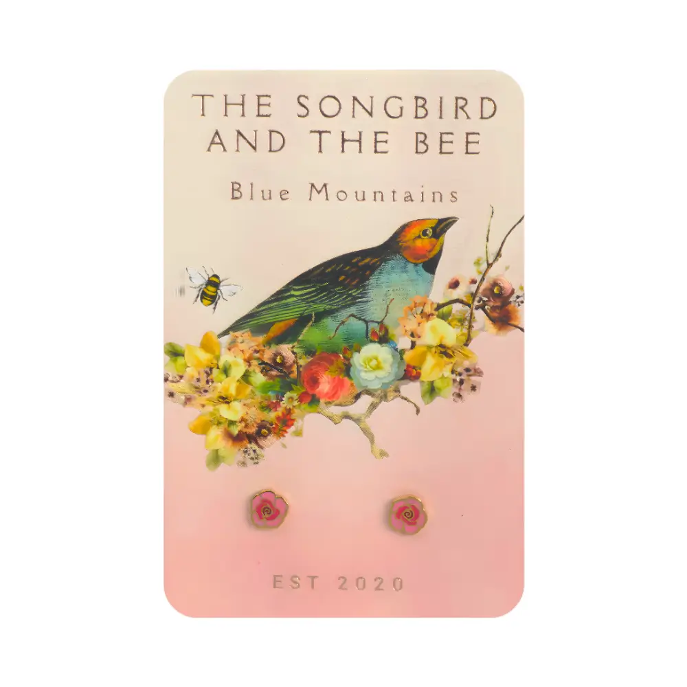 rose earrings on a card